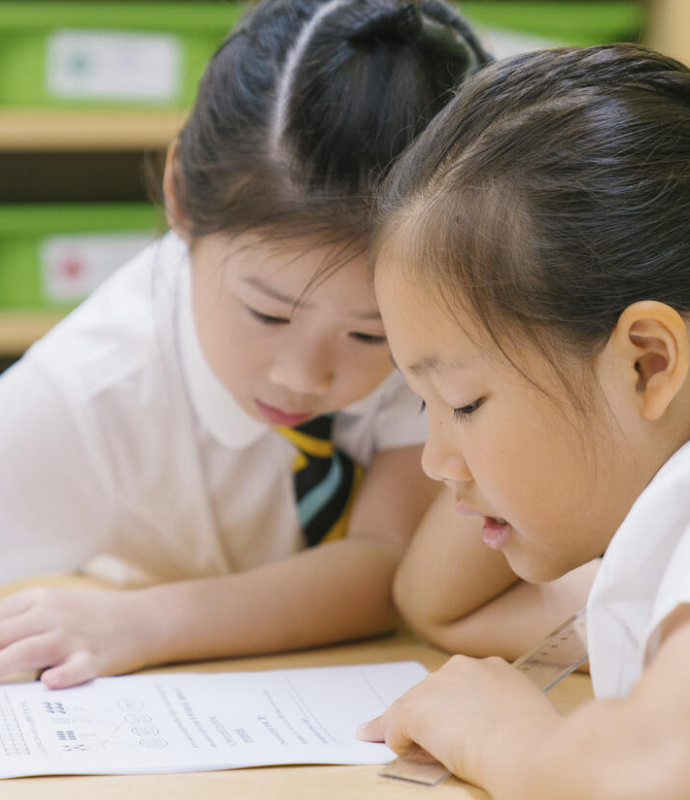 浦东惠立双语学校小学课程采用中、外籍教师合作教学模式，为学生们营造沉浸式双语学习环境。。